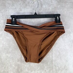 Robin Piccone Simone Twist Bikini Bottoms Women Small Swimwear Brown Stripe NWOT